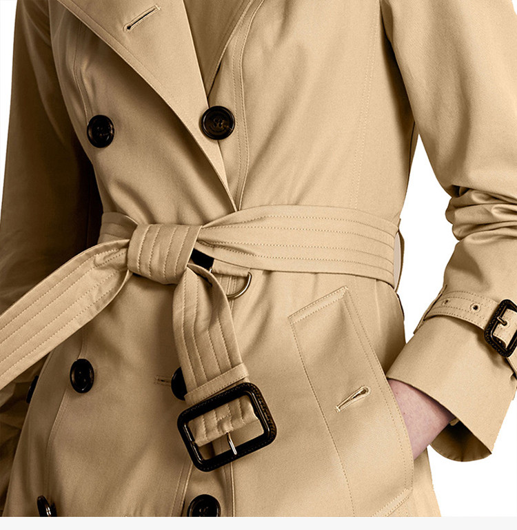 Burberry风衣,Burberry白色风衣 burberry 巴宝莉 女士卡其色涤棉双排扣束腰时尚中长款大衣