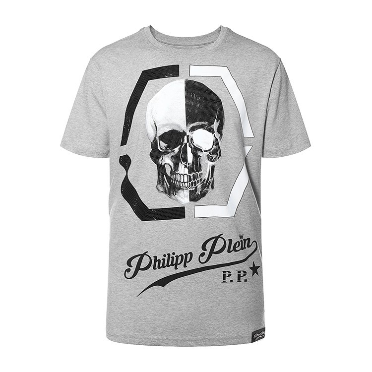 philipp plein/菲利普·普兰 男士灰色骷髅头短袖t恤 p13mtk0094