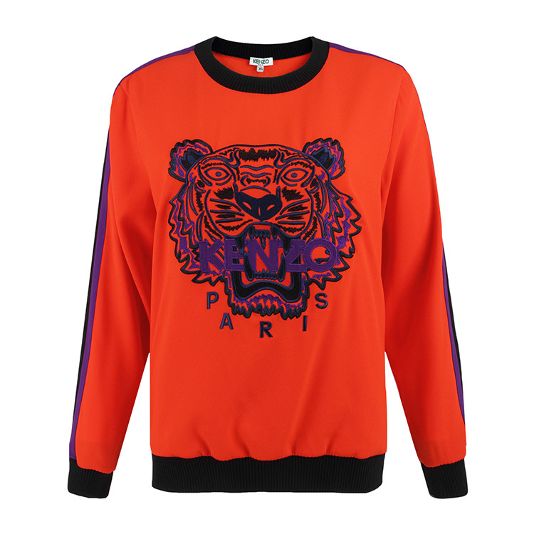 kenzo/高田贤三 女士时尚休闲圆领长袖虎头logo刺绣条纹拼接卫衣 f852