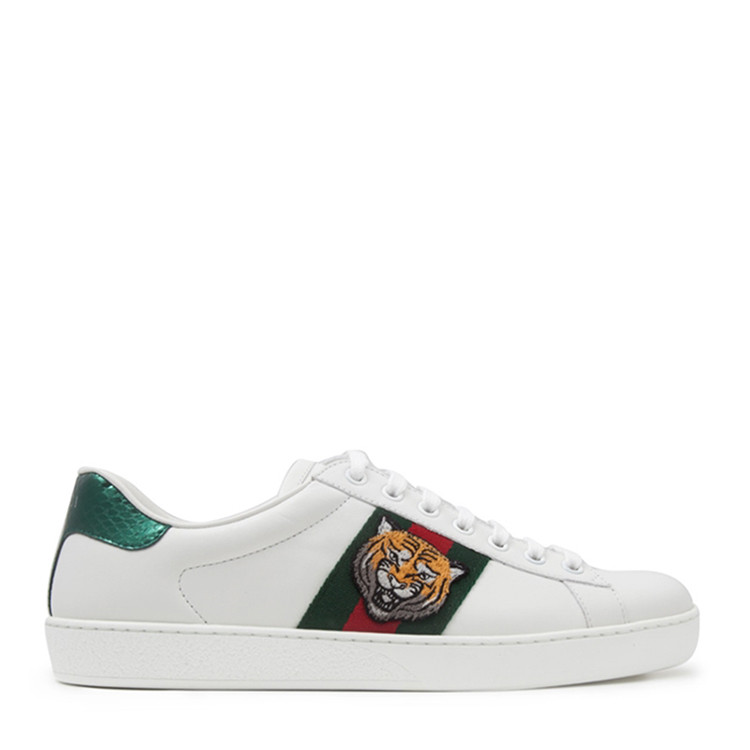 gucci/古驰 皮质 虎头 绿尾 小白鞋 白色男士板鞋 457132a38g09064bi