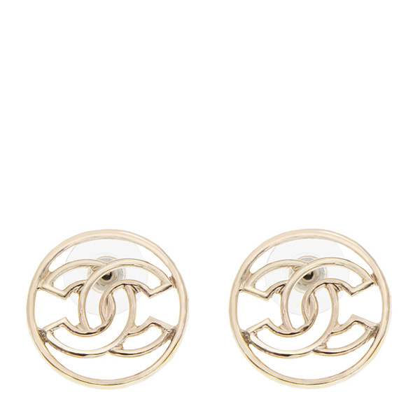 chanel/香奈儿 圆形镂空双c logo耳钉 a96382 金色