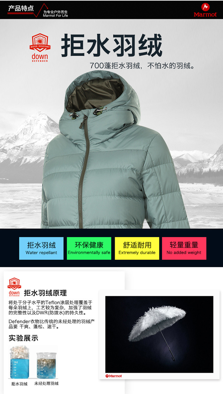 marmot/土拨鼠户外700蓬拒水羽绒保暖女士羽绒服j78630