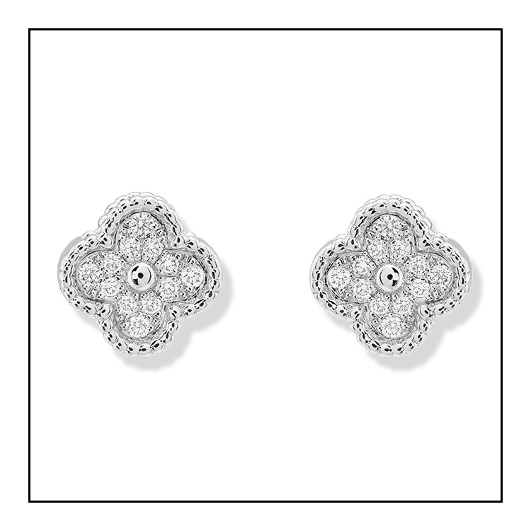 van cleef & arpels/梵克雅宝 alhambra系列18k白金 钻石 四叶草耳钉