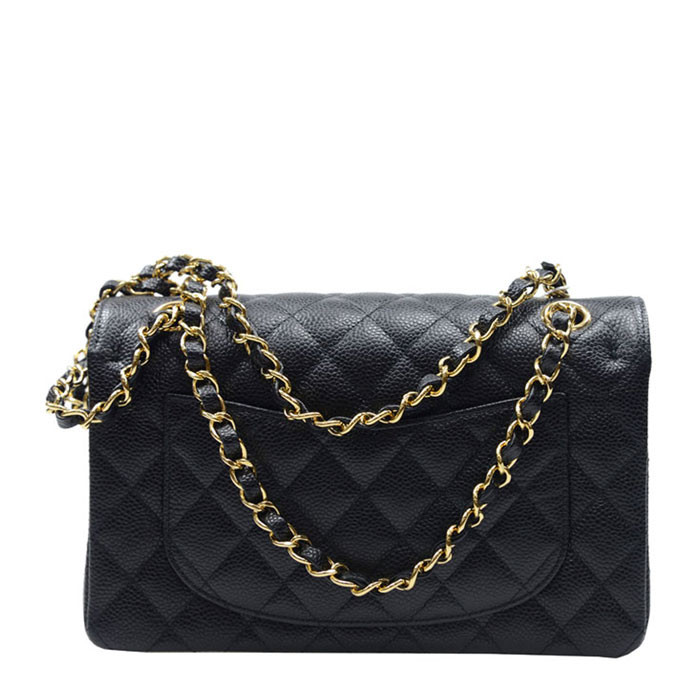 chanel/香奈儿 cf系列 女士黑色荔枝纹牛皮金扣中号单肩包 a01113