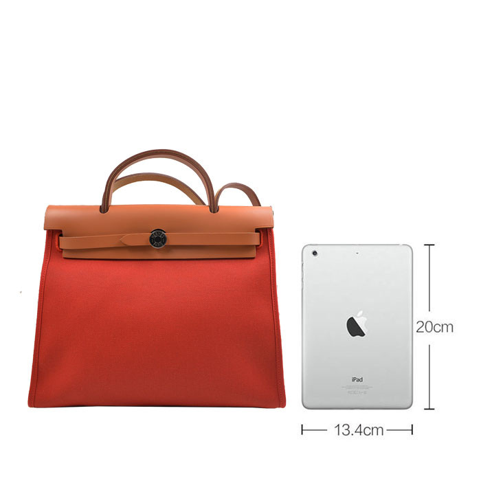 hermes/爱马仕 女士番茄红色帆布/配皮herbag 31 手提包 单肩包 斜