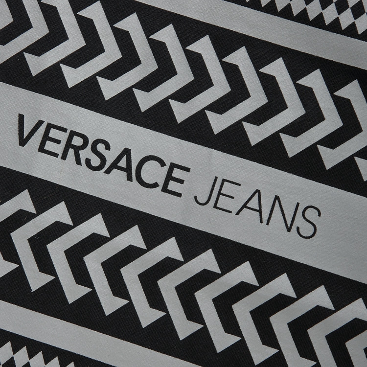 "瑕疵折扣" versace jeans/范思哲牛仔 男式黑色圆领几何条纹字母印花