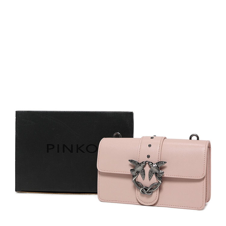 pinko/品高 女士经典新款人造革皮粉色双飞燕logo单肩包 pk0019b39tu