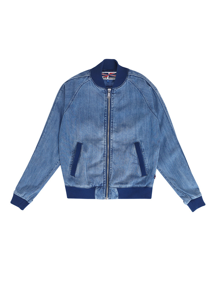 blues heroes demin 春季新品 牛仔系列 长袖 小立领 拉链 拼接袖口