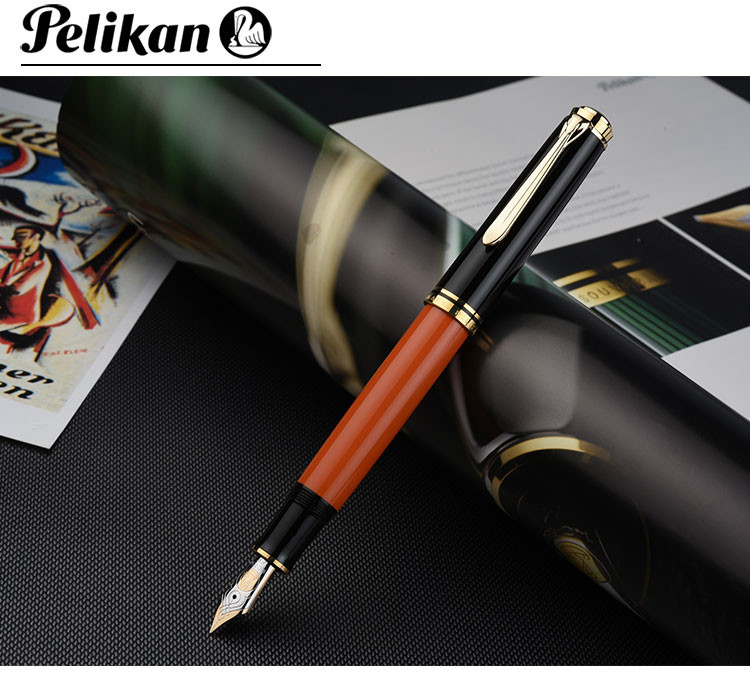 pelikan百利金 帝王系列 m800 18k双色雕花金尖 斯德莱斯曼线条纹墨水