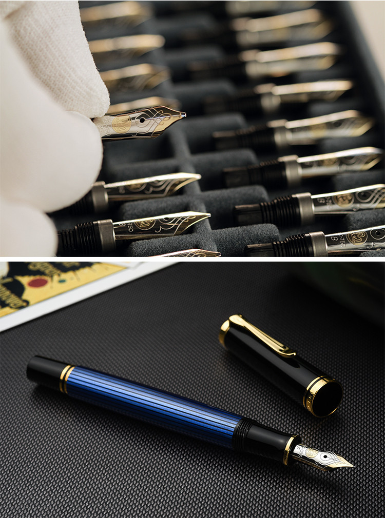 Pelikan百利金 M400 14K雕花金尖墨水笔 斯德莱斯曼线条树脂书写钢笔  墨水套装礼盒