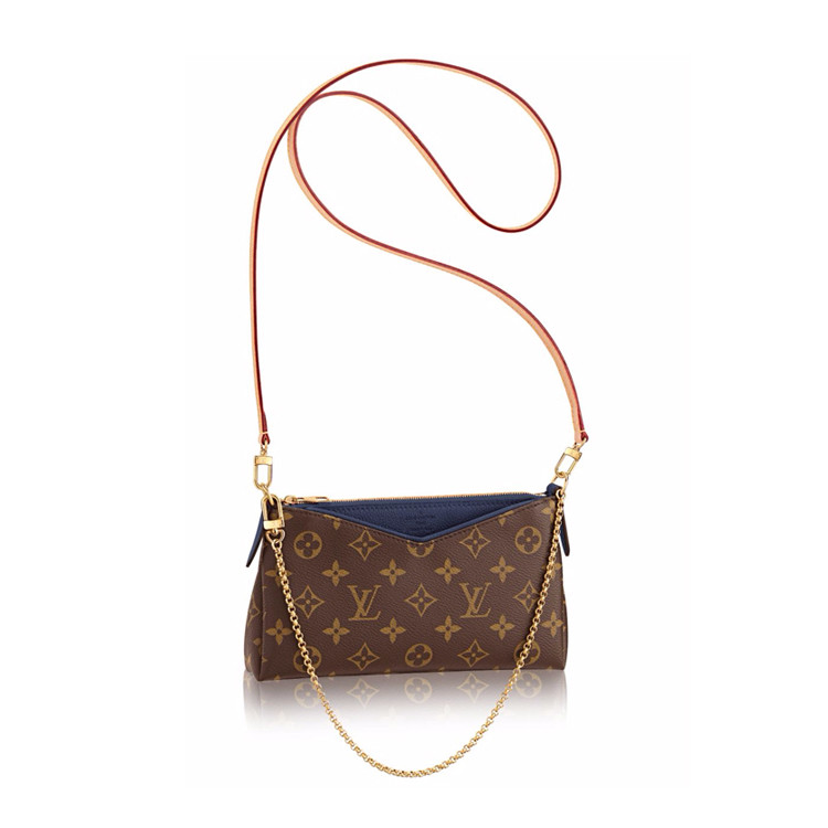 louisvuitton/路易威登pallasclutch系列女士斜挎包帆布/配皮牛皮饰边