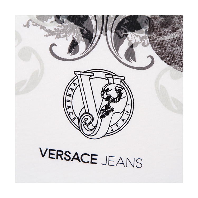 【2017春夏新品】versace jeans/范思哲牛仔 v领棉质图案印花短袖t恤