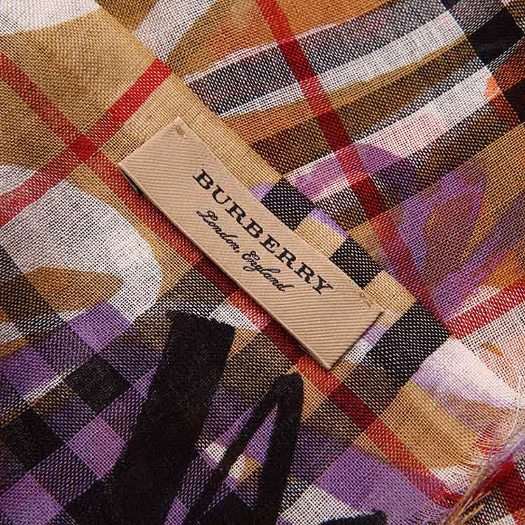 burberry/博柏利 新款涂鸦vintage格纹丝毛混纺围巾 40758121