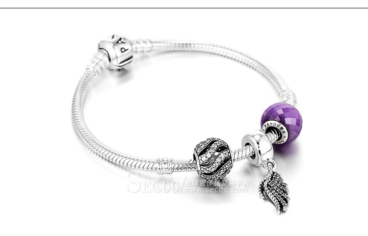 pandora/潘多拉 翅膀紫色 锆石 串珠成品手链sl319