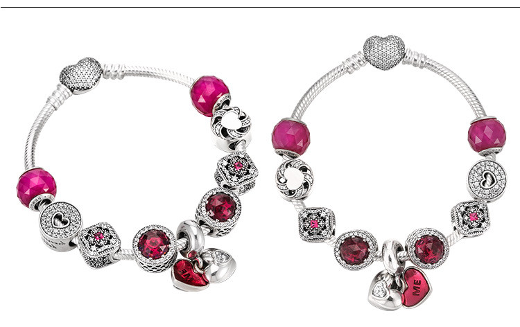 高仿pandora/潘多拉 红色珐琅琉 璃镶锆成品手链sl35747