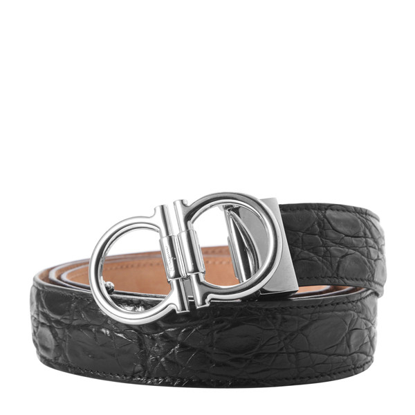 salvatore ferragamo/菲拉格慕 鳄鱼皮黑色简约男士腰带
