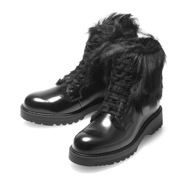 prada/普拉达 牛皮羊毛拼接 系带 女士马丁靴