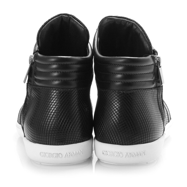 giorgio armani/乔治阿玛尼 牛皮 高帮 系带 男士黑色休闲运动鞋