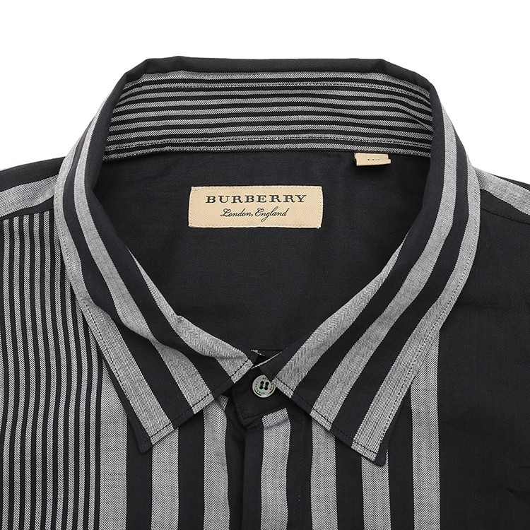 burberry/博柏利 男士长袖衬衫 纯棉黑灰条纹男士休闲长袖衬衫