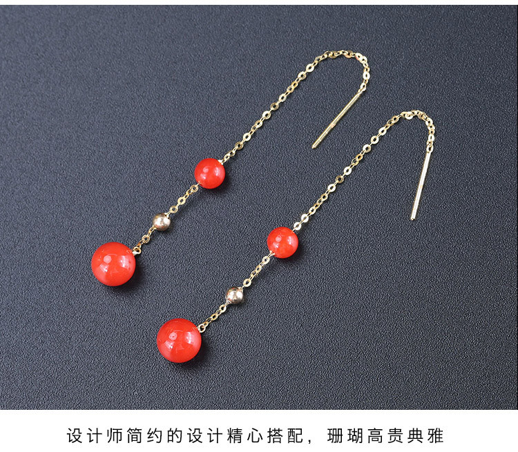 wenli/雯莉珠宝 耳饰女士沙丁级红珊瑚耳环18k金珊瑚双珠耳坠(附证书)