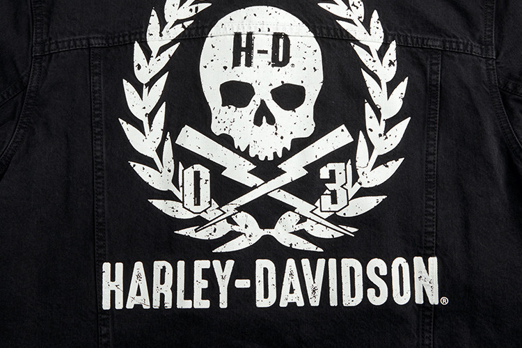 harley-davidson/哈雷戴维森男士夹克全棉翻领复古骷髅印花牛仔外套潮