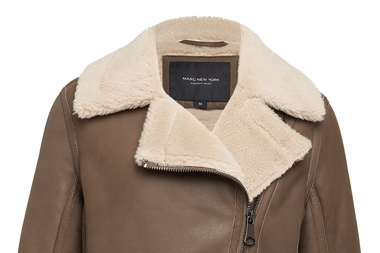 marc new york/marc new york 新款女士皮衣西装领拉链保暖修身羊皮