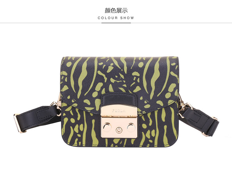 furla/芙拉(特价清仓)女士黑色绿色花纹包牛皮单肩包斜挎包bks4