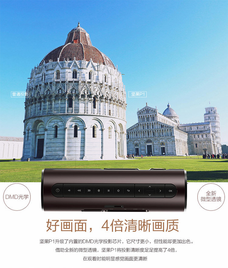 坚果(jmgo)p1 迷你智能投影机 家用高清3d家庭影院投影仪 便携式商务