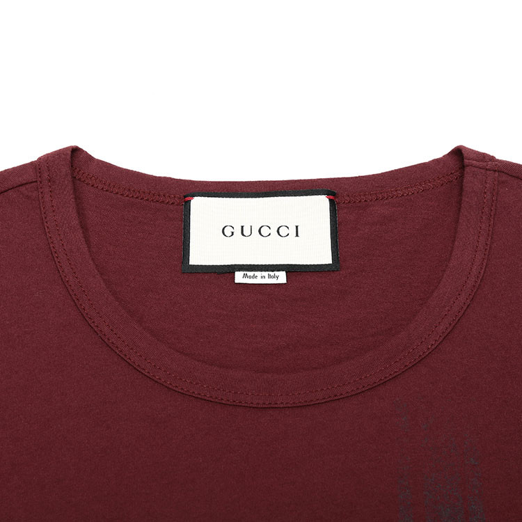 gucci(古驰)红色蜜蜂刺绣白色衬衣领男士短袖t恤