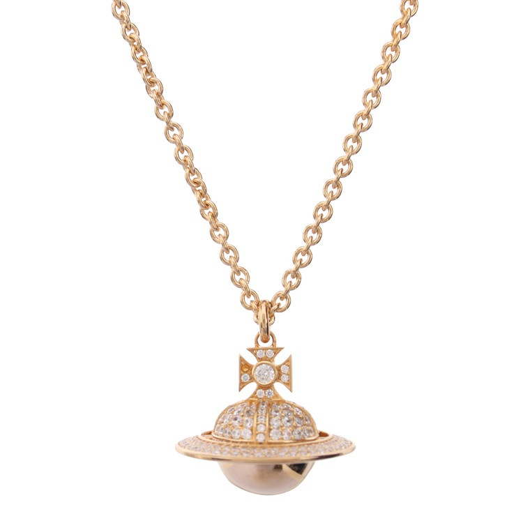 vivienne westwood/维维安韦斯特伍德 金色土星钻饰毛衣链项链 bp