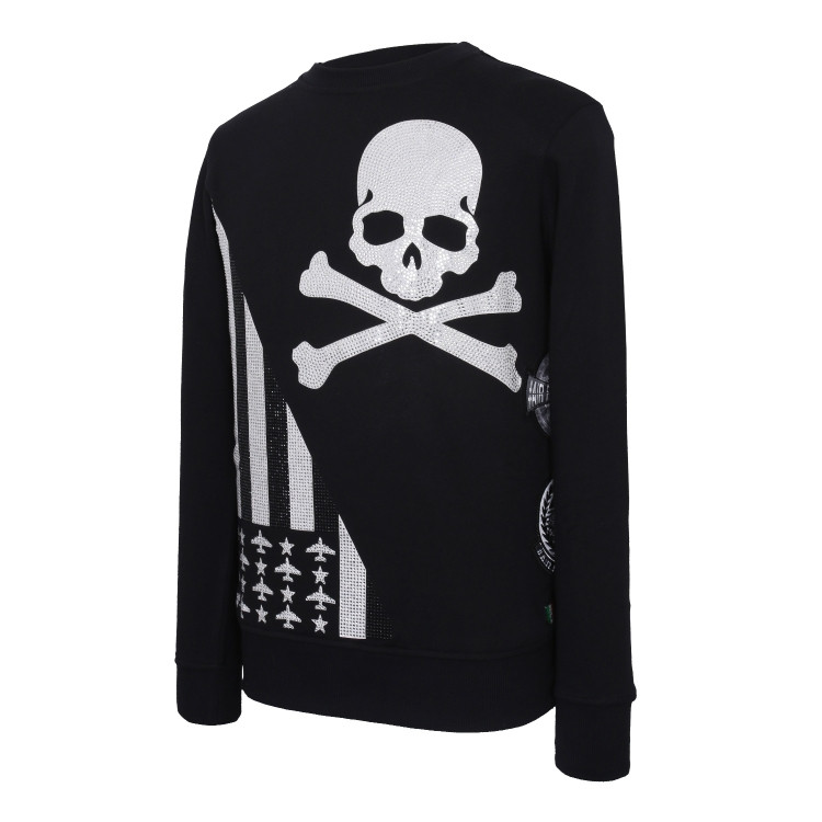 philipp plein/菲利普·普兰 黑色圆领骷髅图案长袖男士卫衣