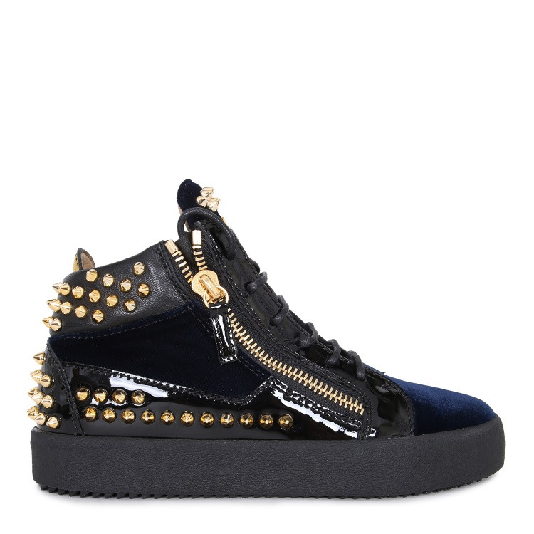 giuseppe zanotti/朱塞佩·萨诺第【17秋冬】织物配皮蓝丝绒铆钉装饰