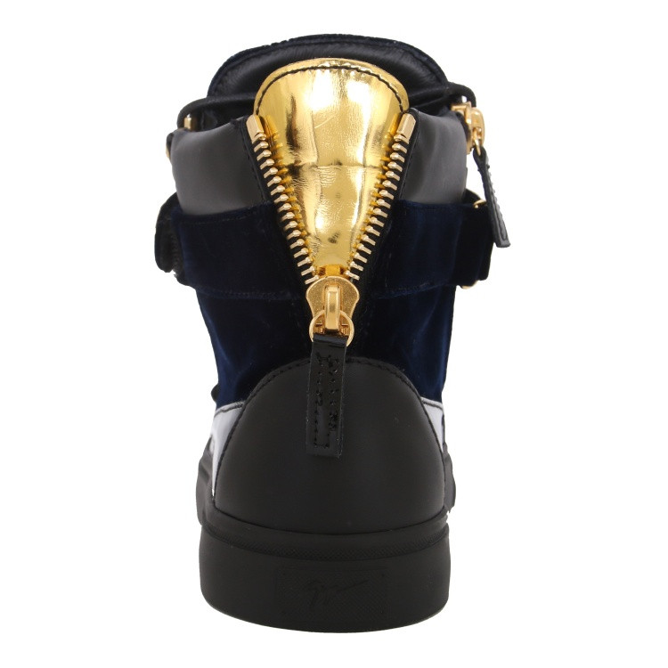 【可用券】giuseppe zanotti/朱塞佩·萨诺第 织物配皮蓝丝绒双金片