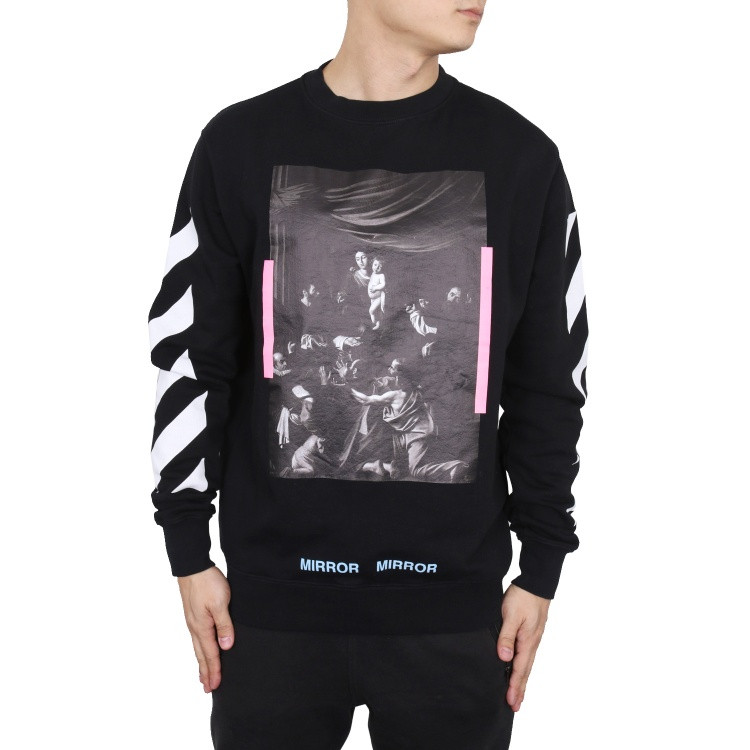 off white/off white 【17春夏】黑色圆领印花图案男卫衣 omba003 s
