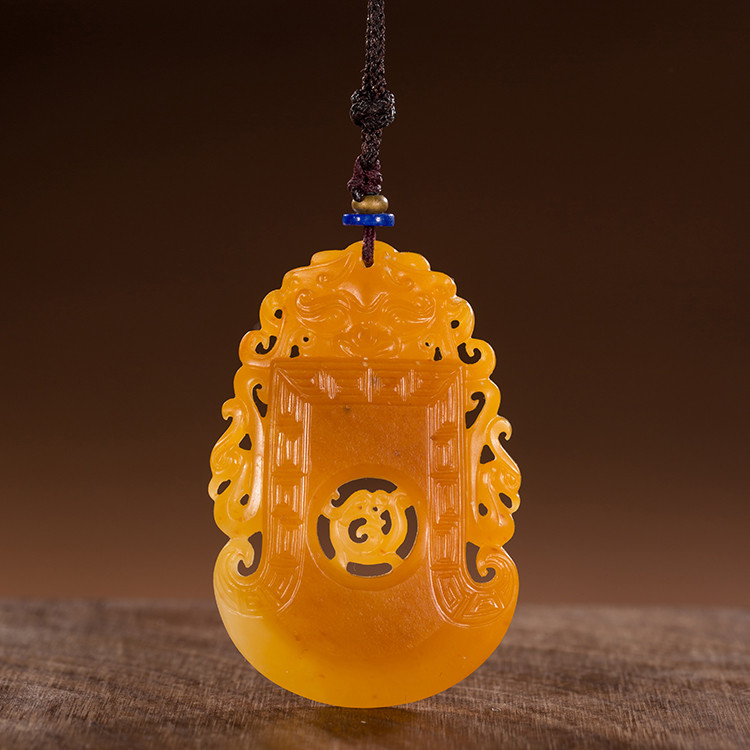 zhenyuhui/真玉汇 新疆和田玉黄沁籽料 府中有龙 吊坠 玉雕大师作品