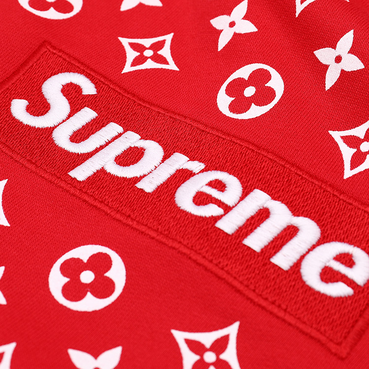 louis vuitton supreme,louisvuittonfr louis vuitton/路易威登 17秋冬 lv x supreme 走秀满logo红色帽衫 男