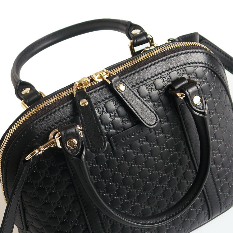 gucci/古驰 女士黑色logo压花牛皮手提单肩斜跨女包 449654