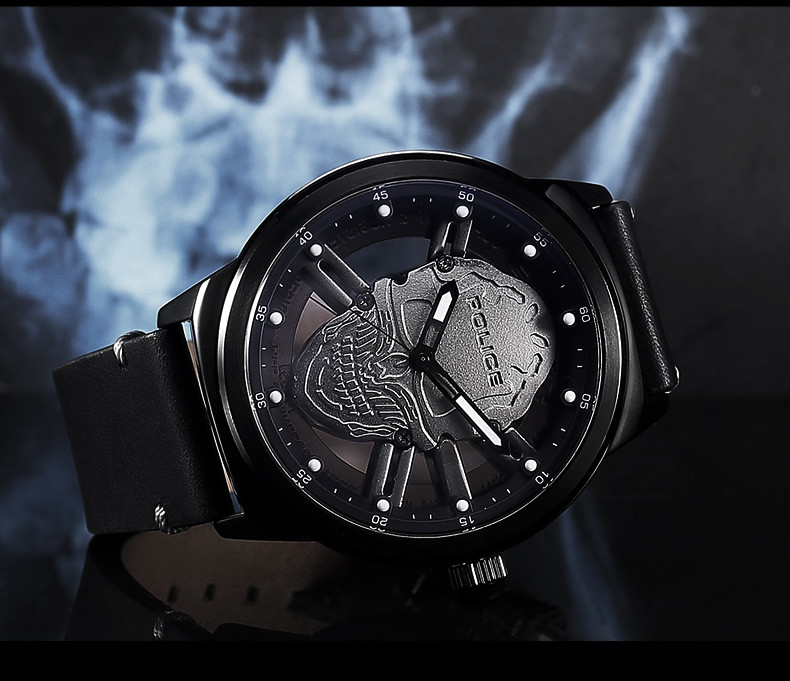 Police\/警察 男士骷髅头手表朋克石英手表 PL.1