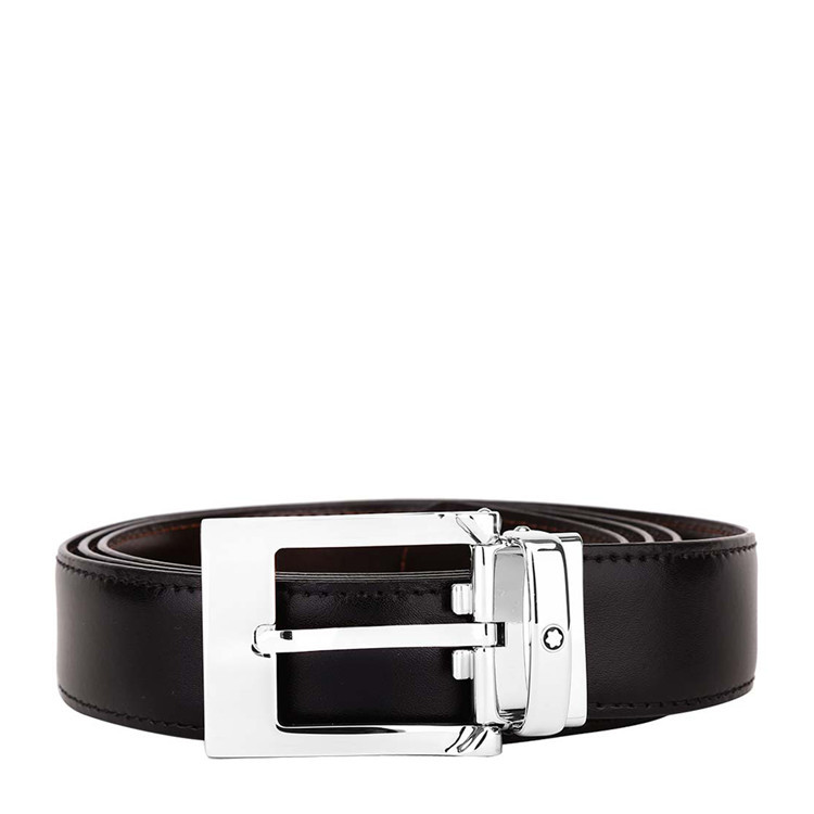 montblanc/万宝龙 男士当代系列镀钯金针扣双面牛皮腰带 9774
