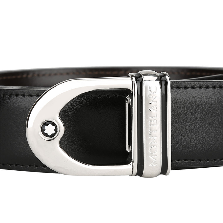 montblanc/万宝龙 男士经典系列牛皮镀钯金白星光面半圆形腰带 9693