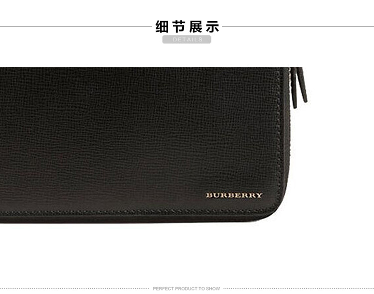 burberry/博柏利 男士黑色牛皮长款拉链手拿包 3997598-003