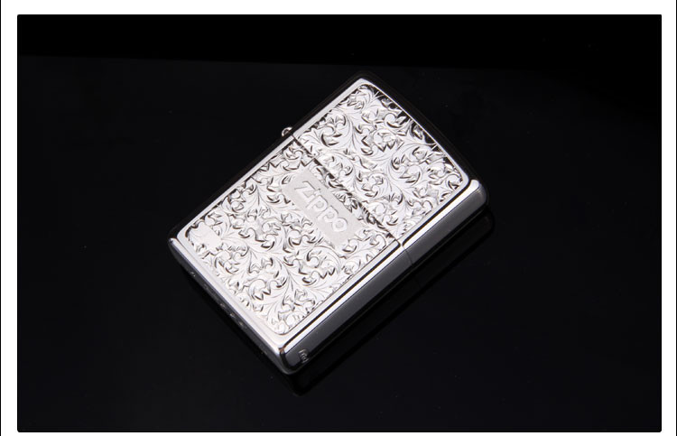 zippo打火机 美国芝宝纯银富贵深雕唐草贴章kr-7