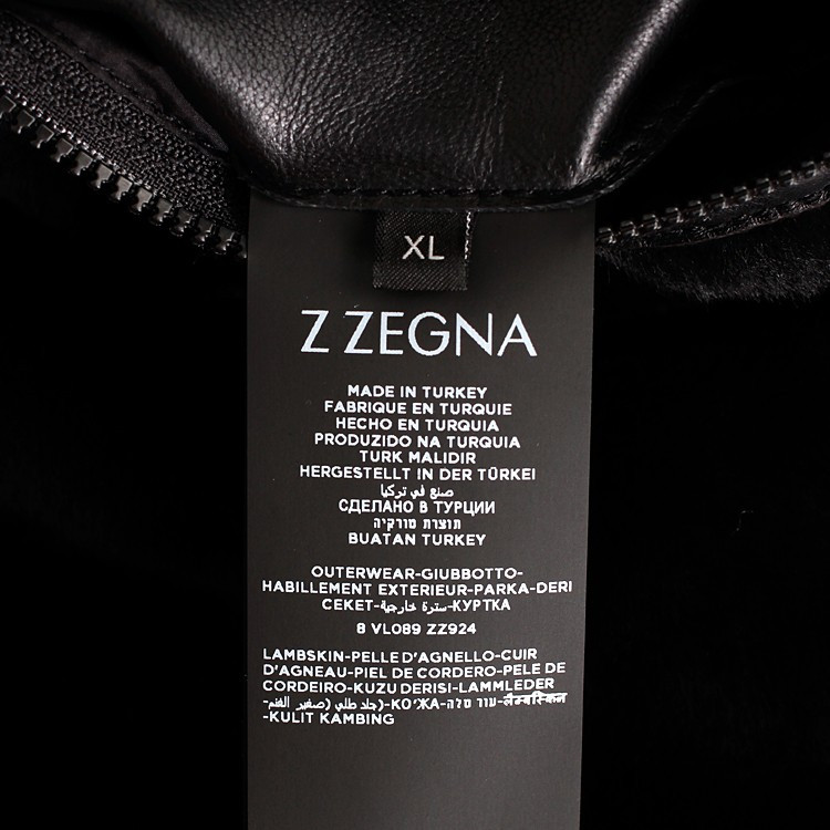 z zegna/z zegna杰尼亚zz商务休闲系列适中版原皮原毛羊皮革立领黑色