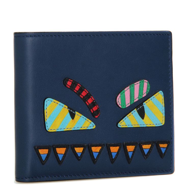 fendi/芬迪小怪兽短款深蓝牛皮男士钱夹fe18258802392401014000081