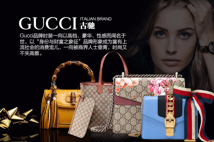 gucci/古驰 sylvie系列 女士真皮手袋/单肩包/斜挎包 中号 帆布/配皮