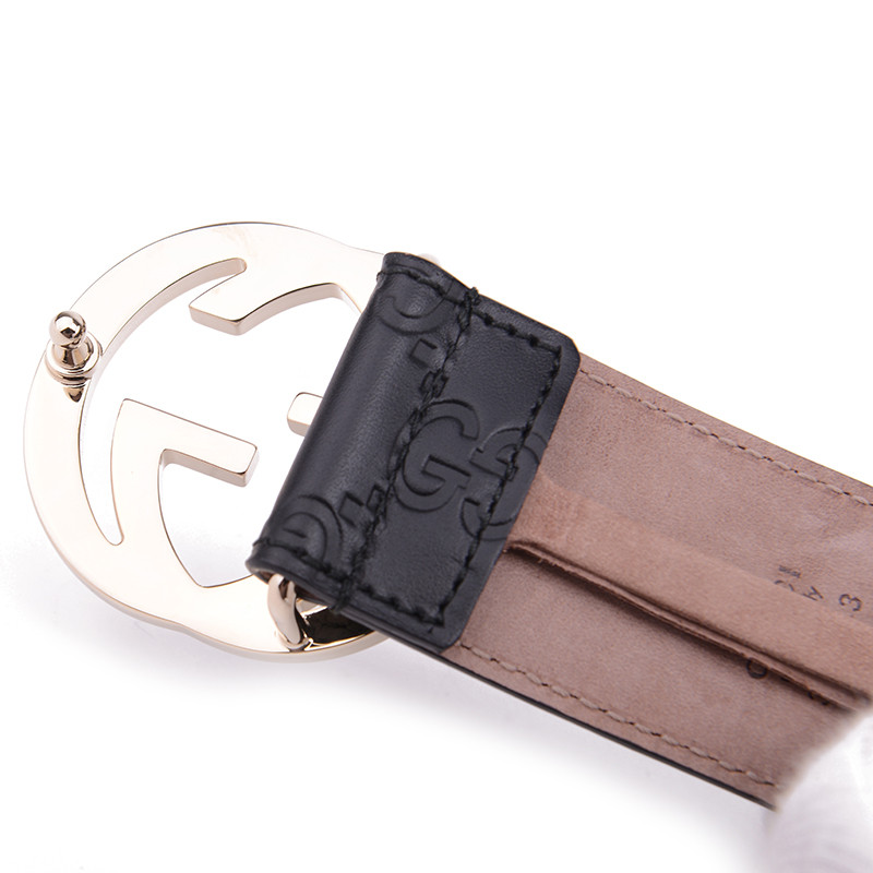 GUCCI/古驰 黑色金扣牛皮宽度3.7cm中性款式腰带370543 CWC1G