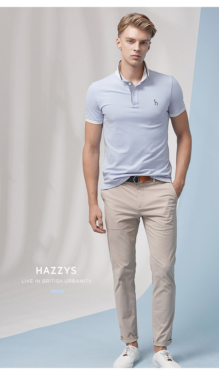 hazzys/哈吉斯 夏季新款短袖t恤男青年潮流翻领棉男士短polo衫astze08