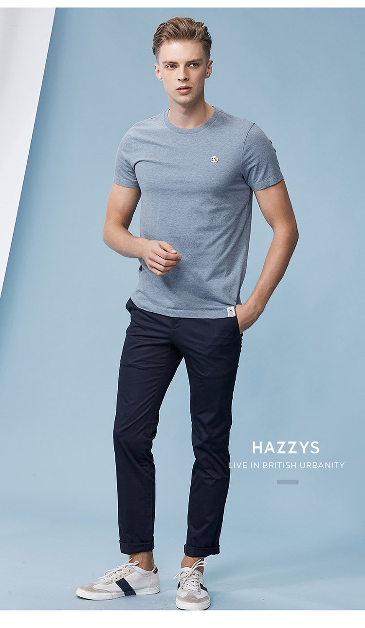 【商场同款】 hazzys/哈吉斯 夏季新款纯色修身时尚男士短袖t恤astze