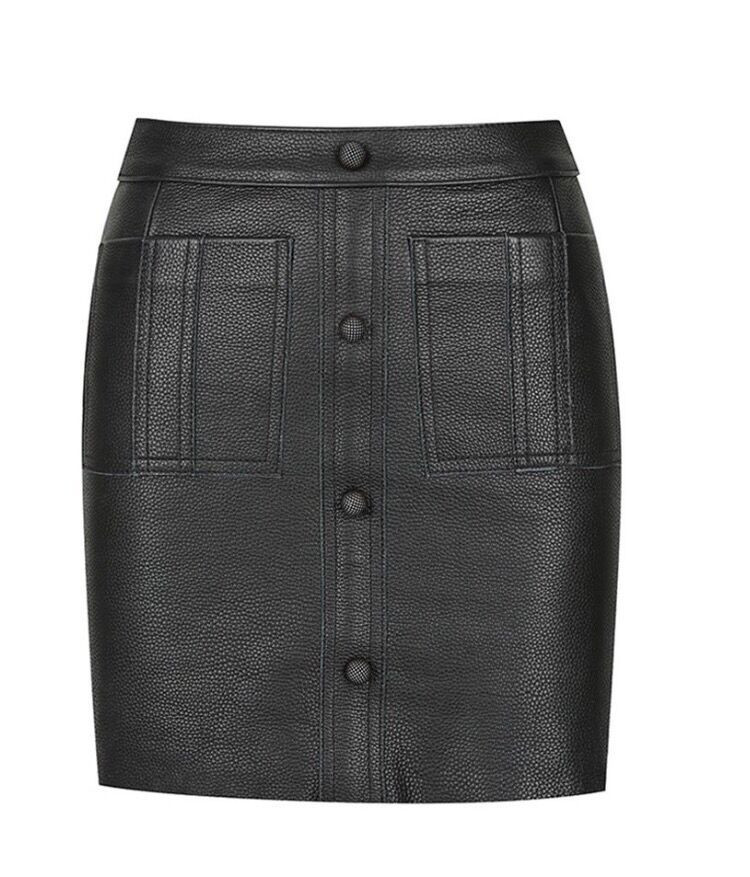 Aje.\/Aje.女士半身裙菠萝扣单排扣皮半裙 黑色