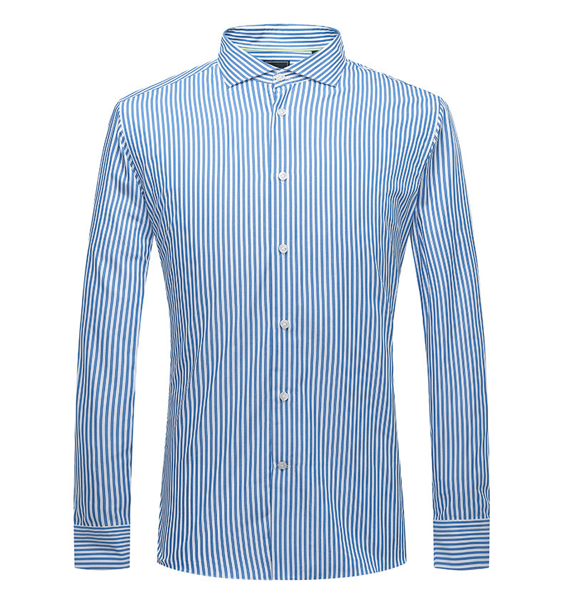 camicissima/恺米切春季新款纯棉男士长袖衬衫 商务条纹蓝色衬衣